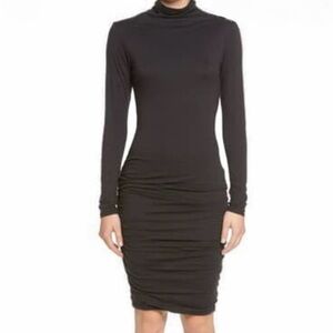 VELVET by Graham & Spencer Black Cowl Neck Pullover Ruched Bodycon Dress Medium